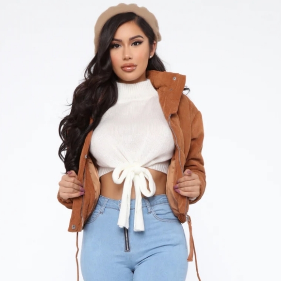 Fashion Nova Cover Your Tracks Puffer Women's Jacket Color Camel - Picture 2 of 9